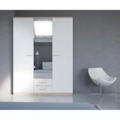 Demeyere Armoire 3 Portes Coloris Blanc Et Naturel Lena 4 Demeyere Armoire 3 Portes Coloris Blanc Et Naturel Lena -Ledepot-bailleul Soldes Magasin armoire 3 portes coloris blanc et naturel lena 2