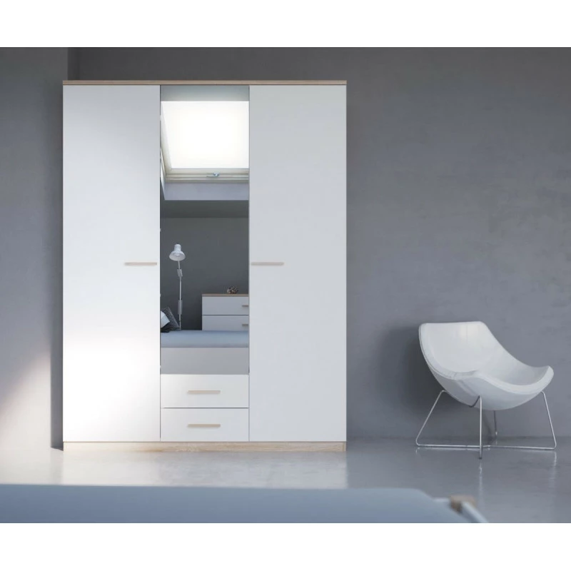 Armoire 3 portes coloris blanc et naturel Lena Demeyere Armoire 3 Portes Coloris Blanc Et Naturel Lena -Ledepot-bailleul Soldes Magasin armoire 3 portes coloris blanc et naturel lena 2