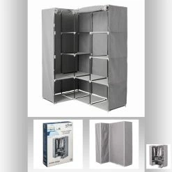 Armoire D'angle 1 Penderie / 10 étagères Gris Atmosphera -Ledepot-bailleul Soldes Magasin armoire d angle 1 penderie 10 etageres gris atmosphera 2