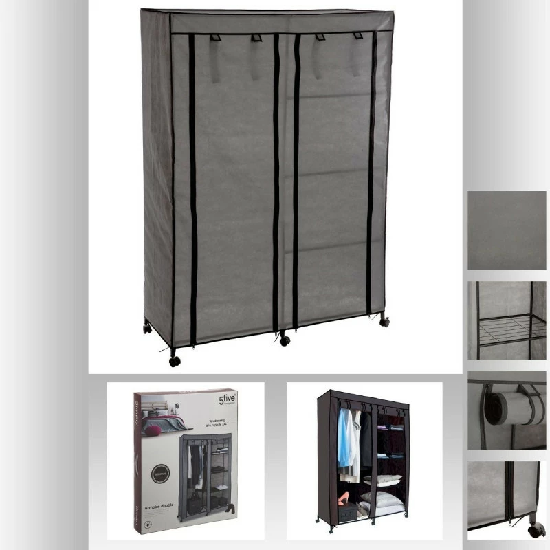 Armoire de rangement 4 étagères et 1 penderie gris en tissu Armoire De Rangement 4 étagères Et 1 Penderie Gris En Tissu -Ledepot-bailleul Soldes Magasin armoire de rangement 4 etageres et 1 penderie gris en tissu 2