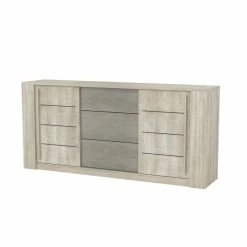 Demeyere Bahut 3 Tiroirs + 2 Portes CANNES Chêne Champagne/béton Clair