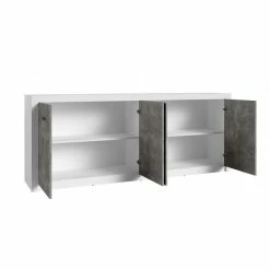 Bahut 4 Portes Blanc Et Gris Béton Gent -Ledepot-bailleul Soldes Magasin bahut 4 portes blanc gris beton gent 2
