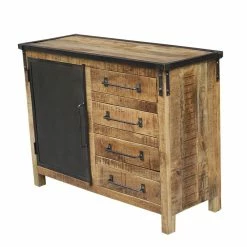 Buffet 1 Porte 4 Tiroirs Bois De Manguier Et Métal
