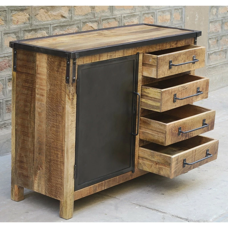 Buffet 1 porte 4 tiroirs bois de manguier et métal Buffet 1 Porte 4 Tiroirs Bois De Manguier Et Métal -Ledepot-bailleul Soldes Magasin buffet 1 porte 4 tiroirs bois de manguier et metal 3