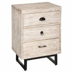 Chevet 3 Tiroirs Bois Blanchi Ajay Atmosphera