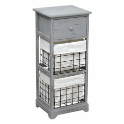Chiffonnier Bois 1 Tiroir 2 Paniers Gris
