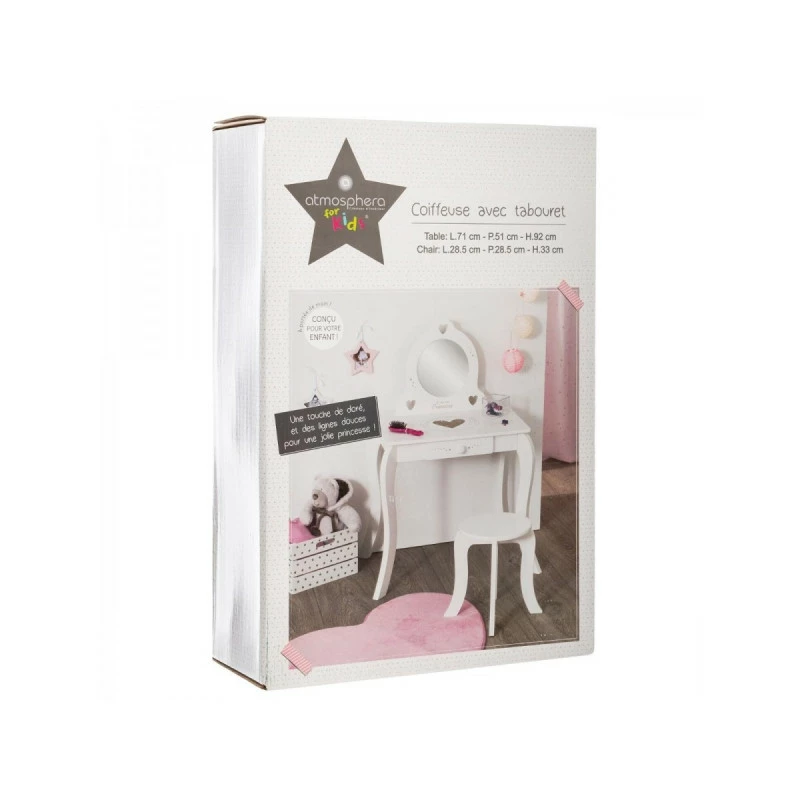 Coiffeuse avec tabouret enfant blanc Atmosphera Coiffeuse Avec Tabouret Enfant Blanc Atmosphera -Ledepot-bailleul Soldes Magasin coiffeuse avec tabouret pour enfant blanche 5