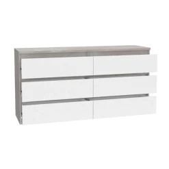 Commode 6 Tiroirs Chelsea Béton Gris Et Blanc -Ledepot-bailleul Soldes Magasin commode 6 tiroirs chelsea beton gris et blanc 1