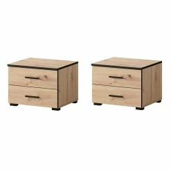 Ensemble De 2 Chevets 2 Tiroirs Nantes Noir Et Bois