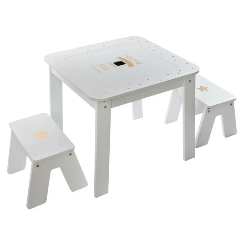 Ensemble table + 2 tabourets enfant blanc doré Dream Atmosphera Ensemble Table + 2 Tabourets Enfant Blanc Doré Dream Atmosphera -Ledepot-bailleul Soldes Magasin ensemble table 2 tabourets enfant blanc dore dream atmosphera