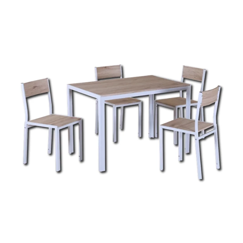 Ensemble table + 4 chaises métal blanc et effet bois clair Ensemble Table + 4 Chaises Métal Blanc Et Effet Bois Clair -Ledepot-bailleul Soldes Magasin ensemble table 4 chaises metal blanc et effet bois clair 1