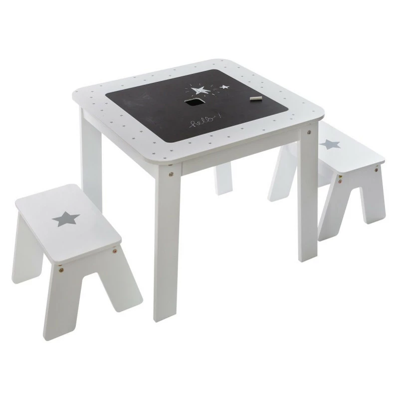 Ensemble table + 2 tabourets enfant blanc gris Dream Atmosphera Ensemble Table + 2 Tabourets Enfant Blanc Gris Dream Atmosphera -Ledepot-bailleul Soldes Magasin ensemble table tabourets enfant blanc gris dream atmosphera 1