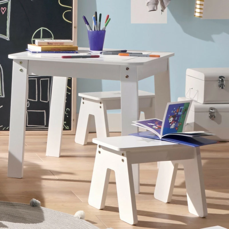 Ensemble table + 2 tabourets enfant blanc gris Dream Atmosphera Ensemble Table + 2 Tabourets Enfant Blanc Gris Dream Atmosphera -Ledepot-bailleul Soldes Magasin ensemble table tabourets enfant blanc gris dream atmosphera 2