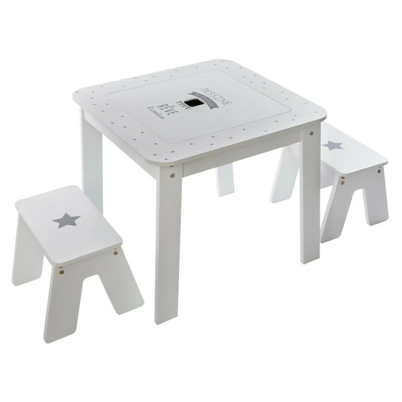Ensemble table + 2 tabourets enfant blanc gris Dream Atmosphera Ensemble Table + 2 Tabourets Enfant Blanc Gris Dream Atmosphera -Ledepot-bailleul Soldes Magasin ensemble table tabourets enfant blanc gris dream atmosphera