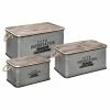 Lot De 3 Malles Métal Gris Plateau Bois Atmosphera