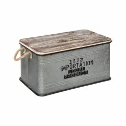 Lot De 3 Malles Métal Gris Plateau Bois Atmosphera -Ledepot-bailleul Soldes Magasin lot de 3 malles metal gris plateau bois atmosphera 1 5