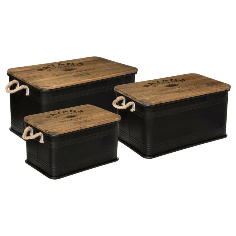 Lot de 3 malles métal noir plateau bois Atmosphera Lot De 3 Malles Métal Noir Plateau Bois Atmosphera -Ledepot-bailleul Soldes Magasin lot de 3 malles metal noir plateau bois atmosphera