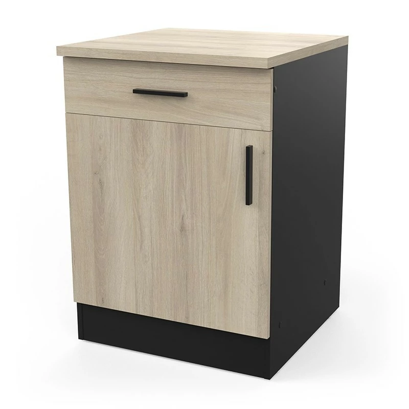 Meuble bas 1 tiroir 1 porte 60 cm Origan noir et bois Demeyere Meuble Bas 1 Tiroir 1 Porte 60 Cm Origan Noir Et Bois -Ledepot-bailleul Soldes Magasin meuble bas 1 tiroir 1 porte 60 cm origan noir et bois