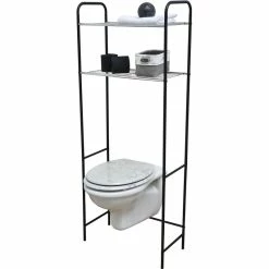 Meuble WC 2 Tablettes Pour Toilettes Noir Et Chrome -Ledepot-bailleul Soldes Magasin meuble wc 2 tablettes pour toilettes noir chrome 1