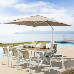 Parasol Décentré Eléa Inclinable Carré Oléfine Noisette/blanc Hespéride