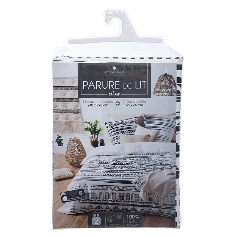 Parure de lit ethnik noir/blanc 240x220 Atmosphera Parure De Lit Ethnik Noir/blanc 240x220 Atmosphera -Ledepot-bailleul Soldes Magasin parure de lit ethnik noirblanc 240x220 atmosphera 2