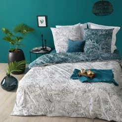 Parure De Lit Jungle Blanc/bleu Canard 240x220 Atmosphera
