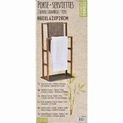 Porte Serviette Bambou 2 Barres Naturel Et Kaki -Ledepot-bailleul Soldes Magasin porte serviette bambou 2 barres naturel et kaki 1