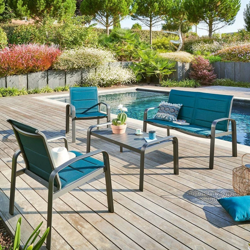 Salon de jardin 4 places Elyn bleu canard / graphite Hespéride Salon De Jardin 4 Places Elyn Bleu Canard / Graphite Hespéride -Ledepot-bailleul Soldes Magasin salon de jardin 4 places elyn bleu canard graphite hesperide