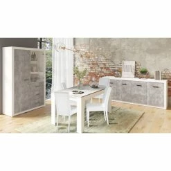 Table à Manger 160cm Blanc Et Gris Béton Gent 4 Table à Manger 160cm Blanc Et Gris Béton Gent -Ledepot-bailleul Soldes Magasin table a manger 160cm blanc et gris beton gent 2