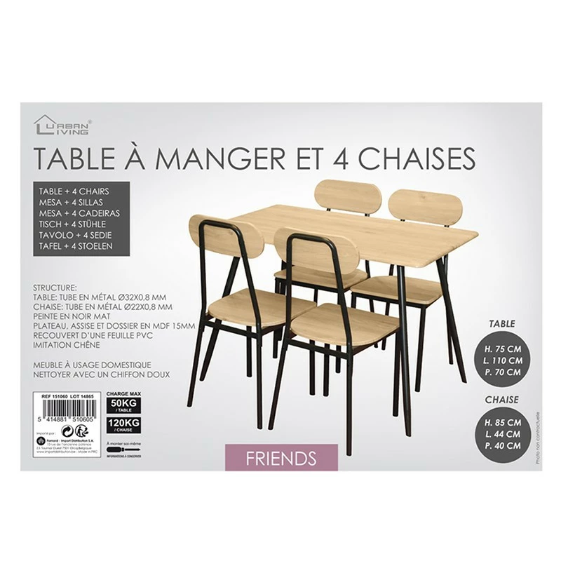 Table à manger et 4 chaises pieds métal noir Friends Table à Manger Et 4 Chaises Pieds Métal Noir Friends -Ledepot-bailleul Soldes Magasin table a manger et 4 chaises pieds metal noir friends 1