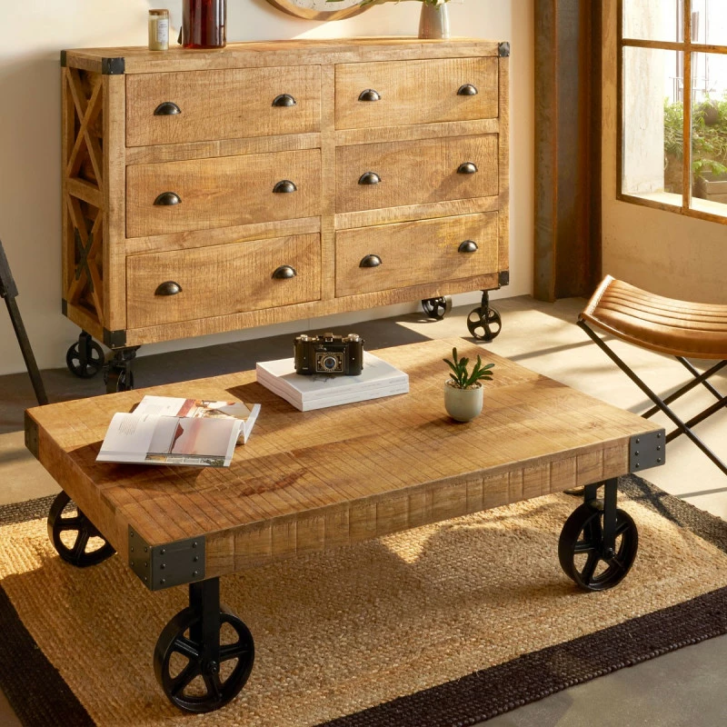 Table basse Silas bois massif Atmosphera Table Basse Silas Bois Massif Atmosphera -Ledepot-bailleul Soldes Magasin table basse manguier bois massif atmosphera 1