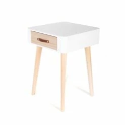Table De Chevet Pieds Bois 1 Tiroir Blanc