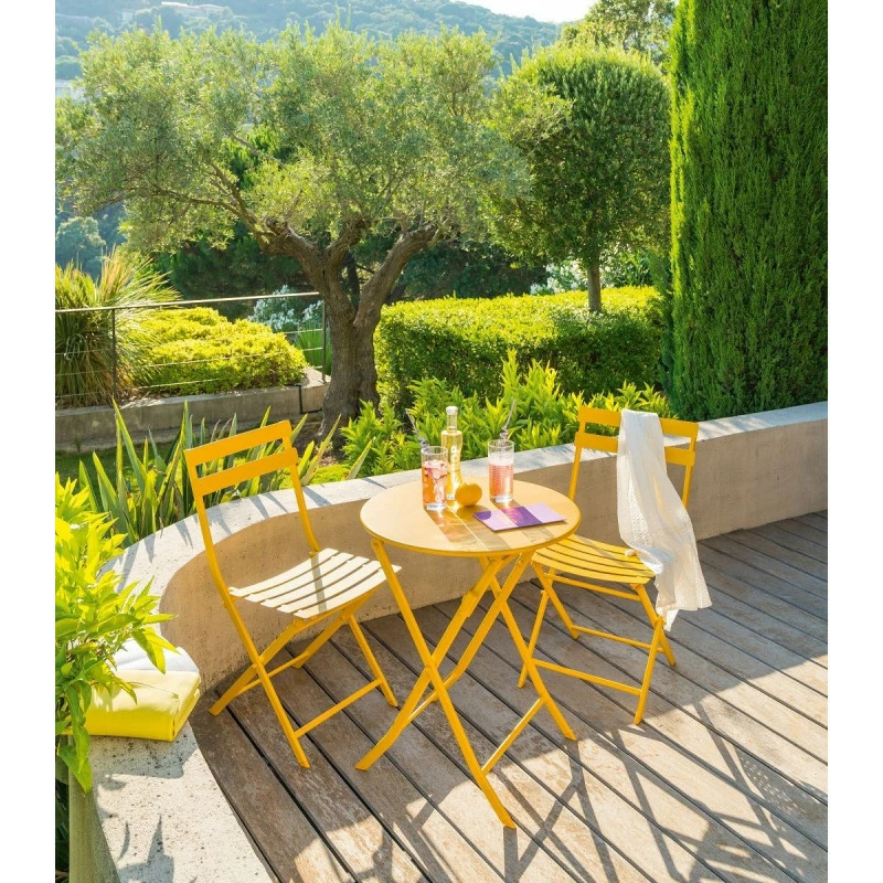 Table ronde pliante Greensboro 2p jaune moutarde Hespéride Table Ronde Pliante Greensboro 2p Jaune Moutarde Hespéride -Ledepot-bailleul Soldes Magasin table de jardin ronde hesperide 60cm greensboro moutarde 1