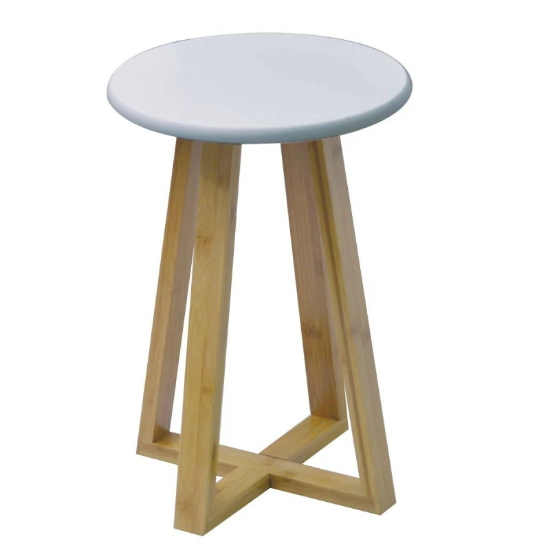 Tabouret avec pieds en bambou & plateau blanc Tabouret Avec Pieds En Bambou & Plateau Blanc -Ledepot-bailleul Soldes Magasin tabouret avec pieds en bambou plateau blanc 1 1