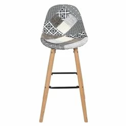 Tabouret De Bar Patchwork Gris Pieds Bois -Ledepot-bailleul Soldes Magasin tabouret de bar patchwork gris pieds bois 3