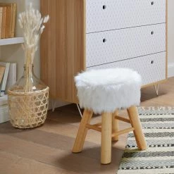 Tabouret Fourrure Blanc Atmosphera -Ledepot-bailleul Soldes Magasin tabouret fourrure blanc atmosphera 3