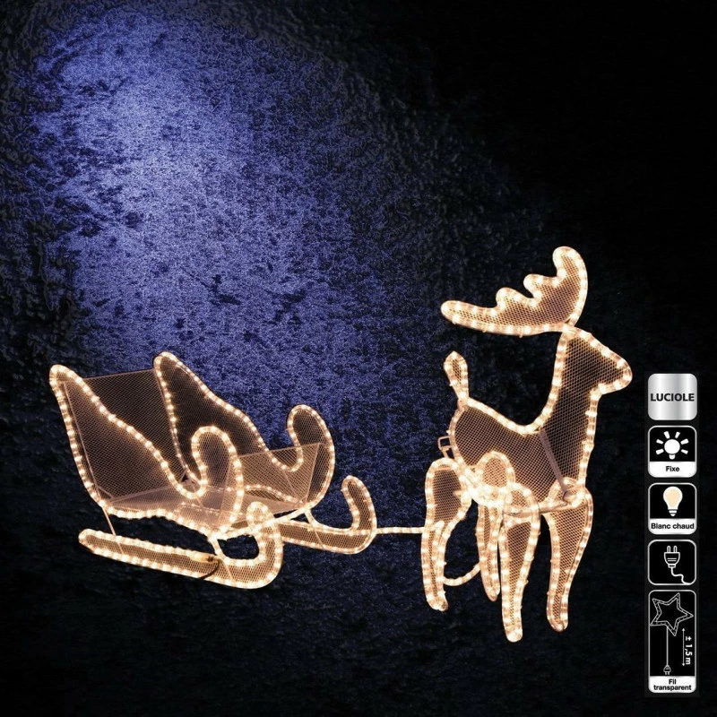 Traîneau + 1 renne lumineux blanc chaud Traîneau + 1 Renne Lumineux Blanc Chaud -Ledepot-bailleul Soldes Magasin traineau 1 renne lumineux blanc chaud