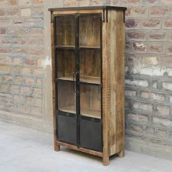 Vitrine 2 Portes Bois De Manguier Et Métal -Ledepot-bailleul Soldes Magasin vitrine 2 portes bois de manguier et metal 1 5