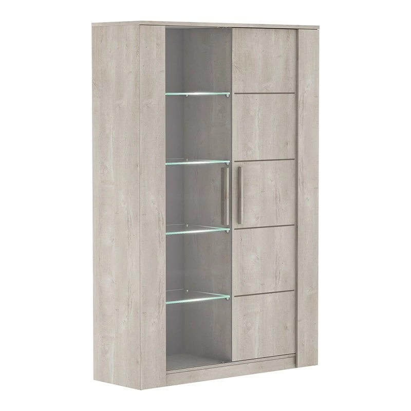 Vitrine LED 2 portes CANNES chêne champagne/béton clair Demeyere Vitrine LED 2 Portes CANNES Chêne Champagne/béton Clair -Ledepot-bailleul Soldes Magasin vitrine led 2 portes cannes chene champagne beton clair